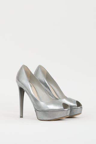 Dior Silver Leather Peep Toe Pump