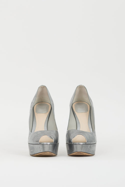 Dior Silver Leather Peep Toe Pump