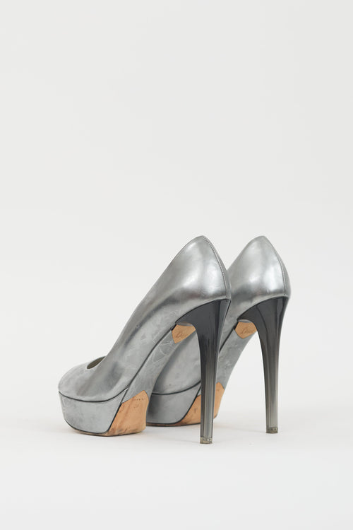 Dior Silver Leather Peep Toe Pump