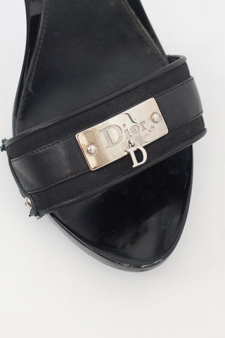 Dior Vinatge Black Leather 
Canvas Logo Sandal