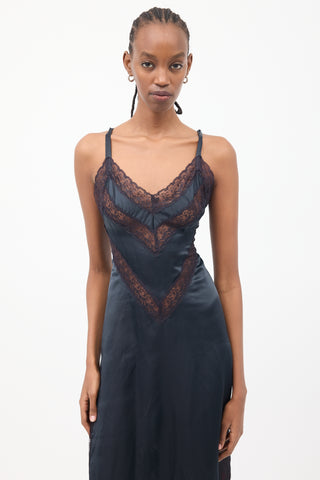 Dior Vintage Black Satin 
Lace Slip Dress