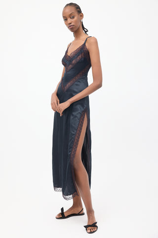 Dior Vintage Black Satin 
Lace Slip Dress