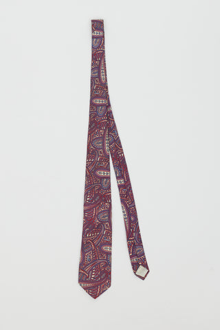 Dior Vintage Burgundy 
Multi Silk Paisley Tie