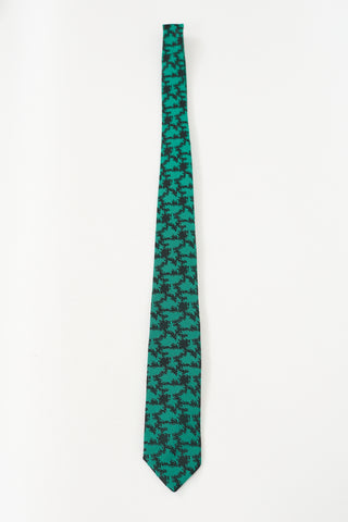 Dior Vintage Green 
Black Abstract Jacquard Tie