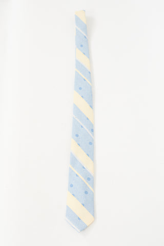 Dior Vintage Light Blue 
Cream Striped Polka Dot Tie