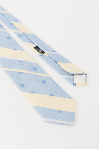 Dior Vintage Light Blue 
Cream Striped Polka Dot Tie