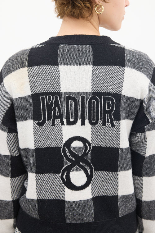 Dior White 
Black Cashmere Knit Gingham Logo Sweater