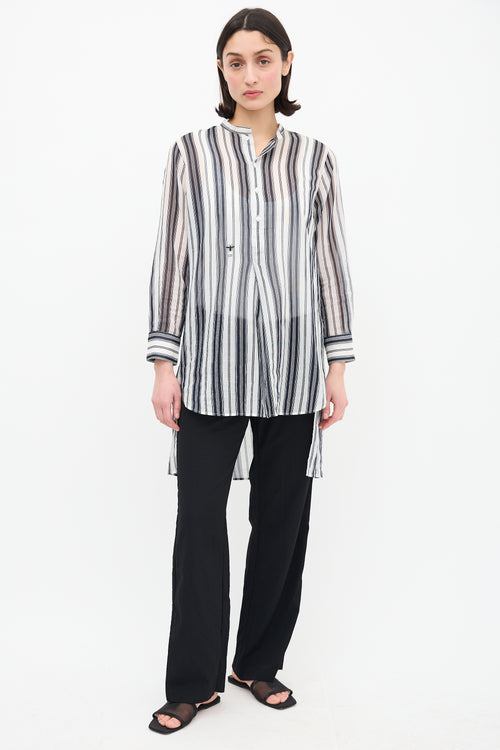 Dior White 
Black Sheer Striped Shirt