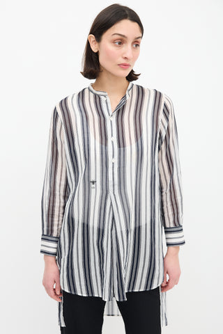 Dior White 
Black Sheer Striped Shirt