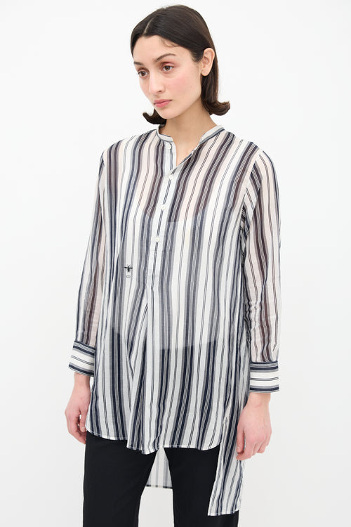 Dior White 
Black Sheer Striped Shirt