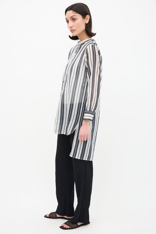 Dior White 
Black Sheer Striped Shirt