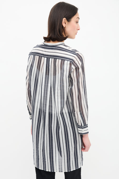 Dior White 
Black Sheer Striped Shirt