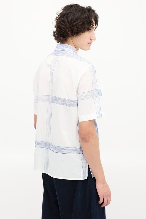 Dior White 
Blue Cotton Printed Short Sleeve Shirt