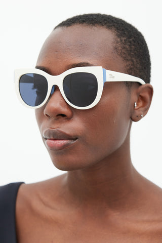 Dior White 
Blue Decale 1 Circular Sunglasses