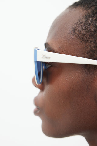 Dior White 
Blue Decale 1 Circular Sunglasses