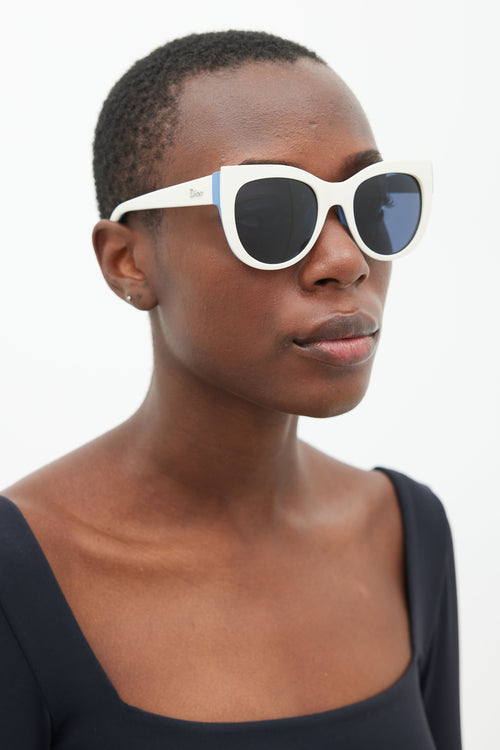 Dior White 
Blue Decale 1 Circular Sunglasses