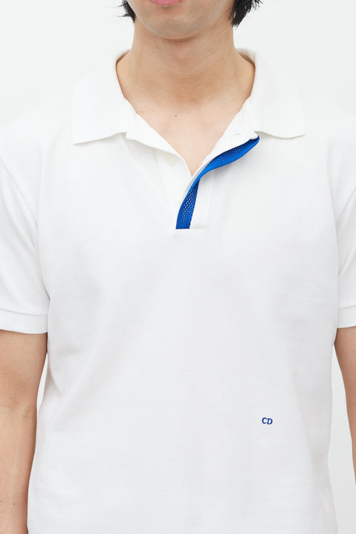 Dior White 
Blue Embroidered Polo