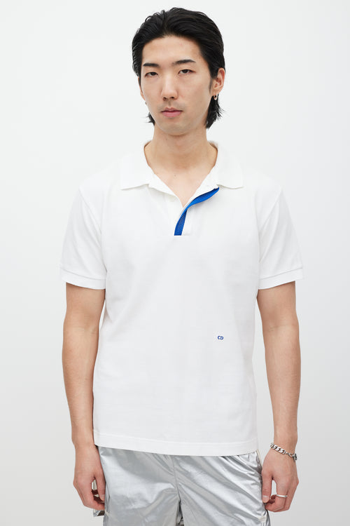 Dior White 
Blue Embroidered Polo