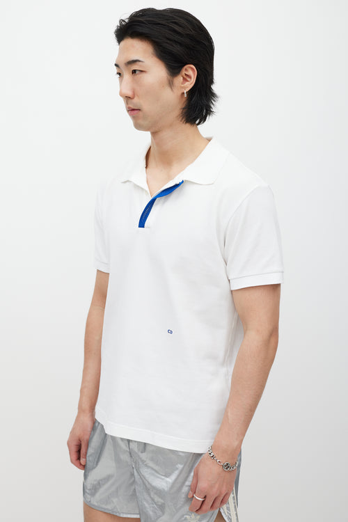 Dior White 
Blue Embroidered Polo