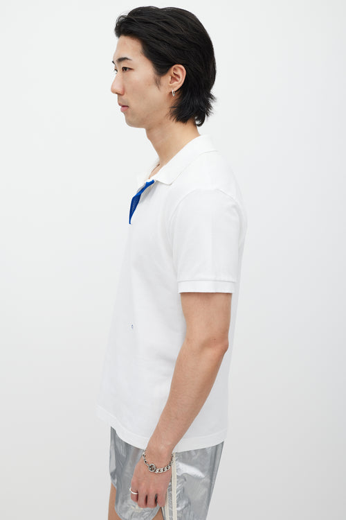 Dior White 
Blue Embroidered Polo