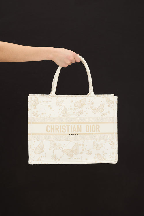 Dior White 
Gold Canvas Zodiac Embroidered Medium Book Tote Bag