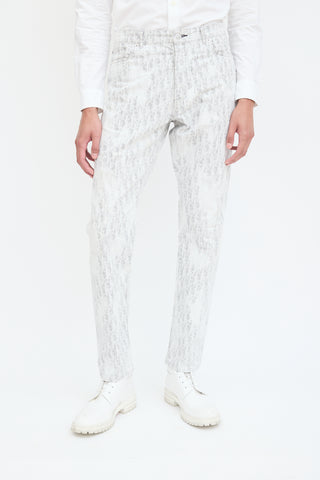 Dior White 
Grey Embroidered Oblique Jeans