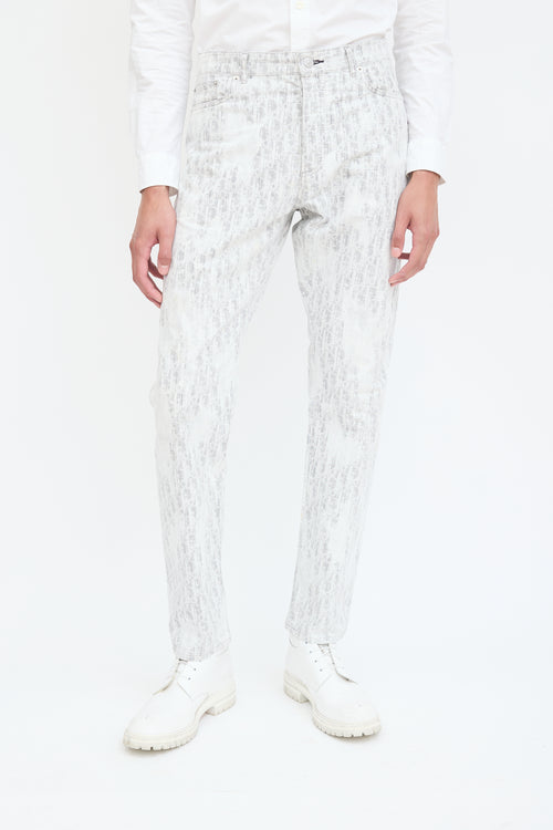 Dior White 
Grey Embroidered Oblique Jeans