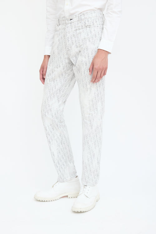 Dior White 
Grey Embroidered Oblique Jeans