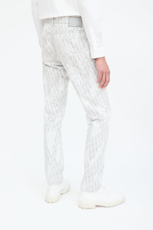 Dior White 
Grey Embroidered Oblique Jeans