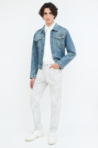 Dior White 
Grey Embroidered Oblique Jeans