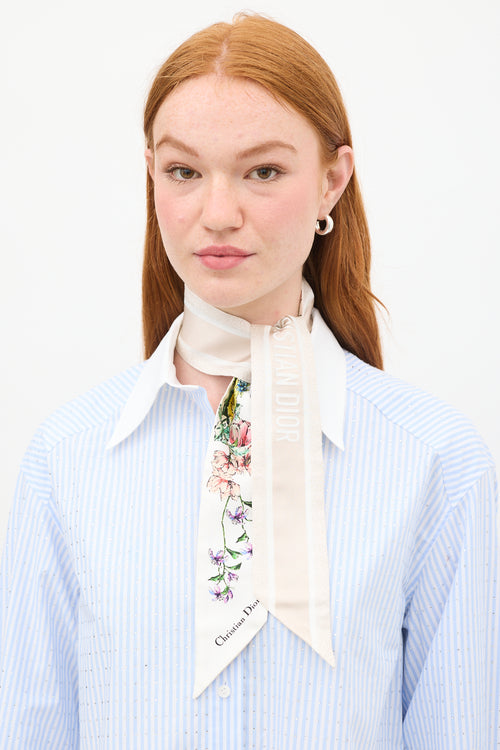 Dior White 
Multi Silk D-Floral Mitzah Twill Scarf