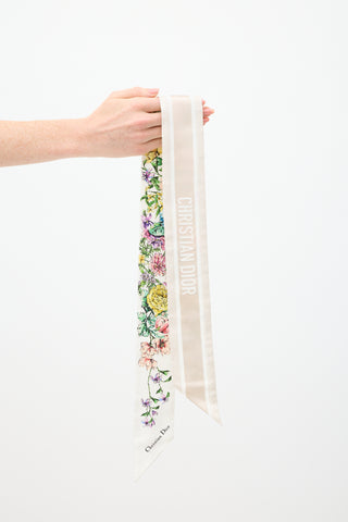 Dior White 
Multi Silk D-Floral Mitzah Twill Scarf