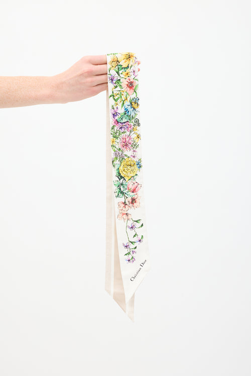 Dior White 
Multi Silk D-Floral Mitzah Twill Scarf