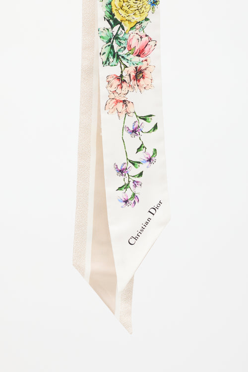 Dior White 
Multi Silk D-Floral Mitzah Twill Scarf