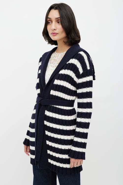 Dior White 
Navy Belted Knit Cardigan