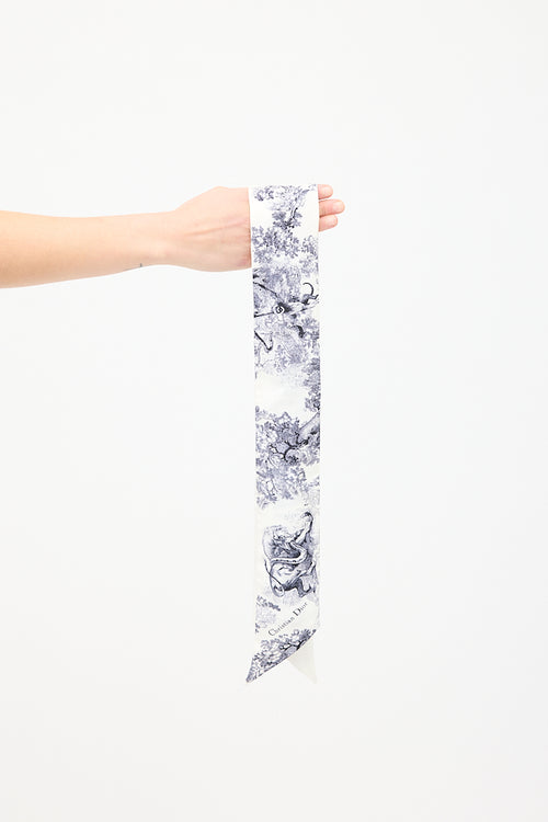 Dior White 
Navy Silk Jouy Sauvage Twill Scarf