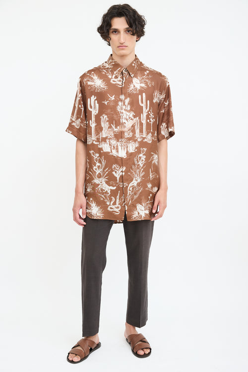 Dior X Cactus Jack Brown 
White Oversized Printed Shirt