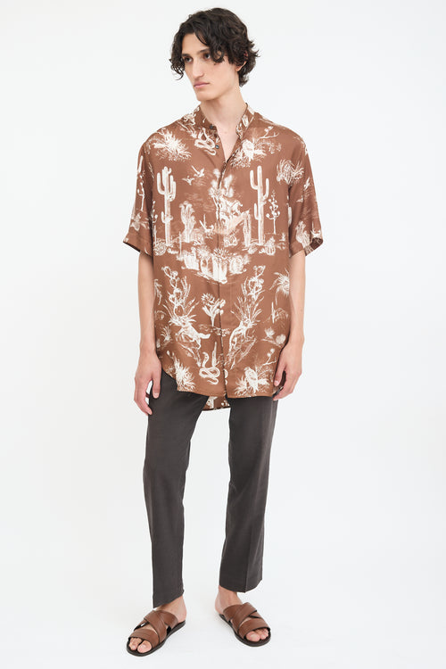 Dior X Cactus Jack Brown 
White Oversized Printed Shirt