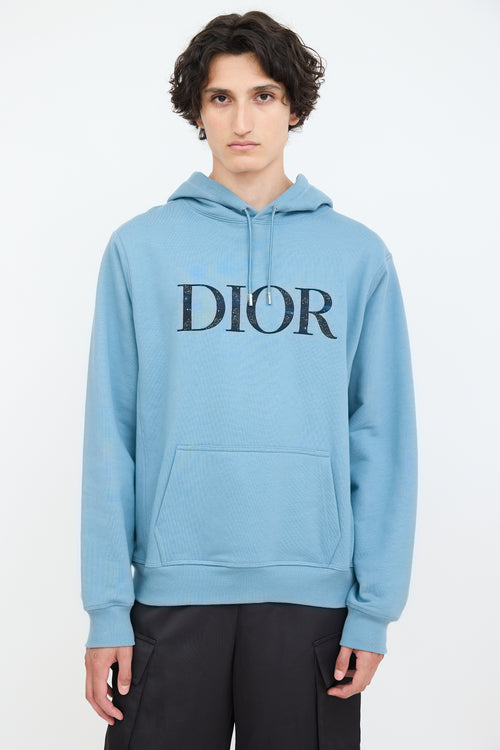 Dior X Peter Doig Blue Embroidered Logo Hoodie