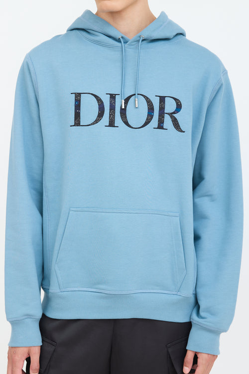 Dior X Peter Doig Blue Embroidered Logo Hoodie