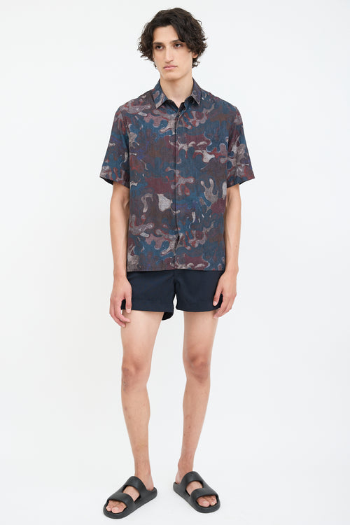 Dior X Peter Doig Navy 
Burgundy Oblique Abstract Shirt