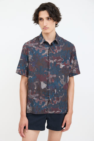 Dior X Peter Doig Navy 
Burgundy Oblique Abstract Shirt