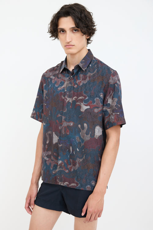 Dior X Peter Doig Navy 
Burgundy Oblique Abstract Shirt