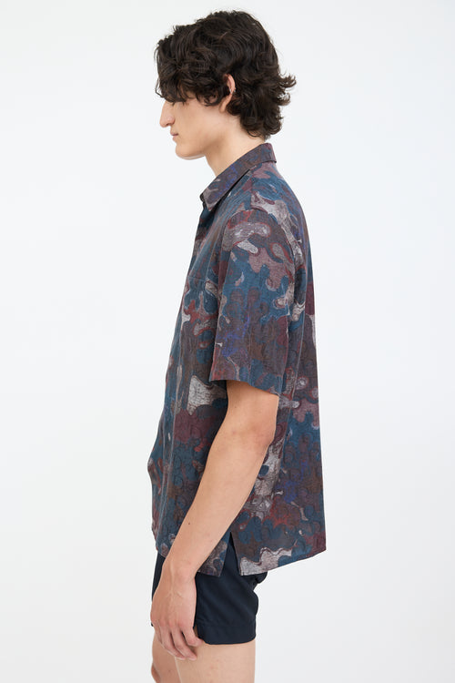 Dior X Peter Doig Navy 
Burgundy Oblique Abstract Shirt