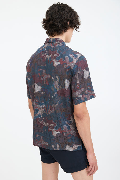 Dior X Peter Doig Navy 
Burgundy Oblique Abstract Shirt