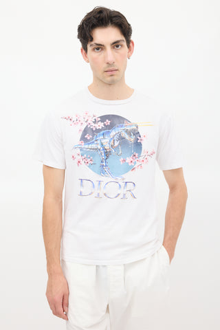 Dior X Sorayama 2019 White 
Multicolour Dinosaur Graphic T-Shirt