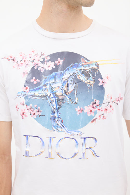 Dior X Sorayama 2019 White 
Multicolour Dinosaur Graphic T-Shirt