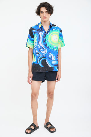 Dior X Kenny Scharf Blue 
Multi Oblique Printed Shirt