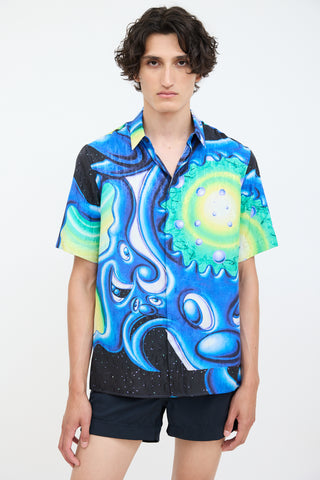 Dior X Kenny Scharf Blue 
Multi Oblique Printed Shirt