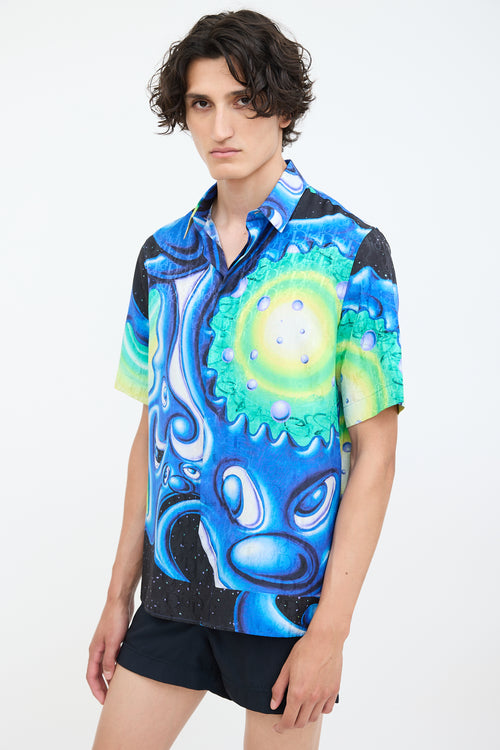 Dior X Kenny Scharf Blue 
Multi Oblique Printed Shirt